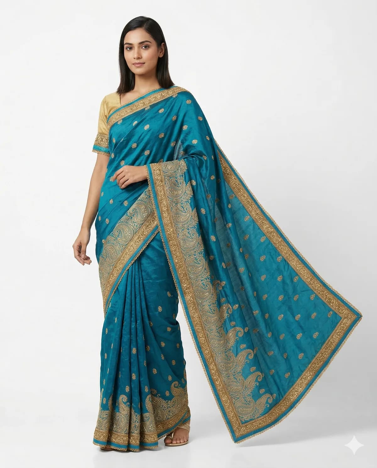 Teal Paisley Silk Saree