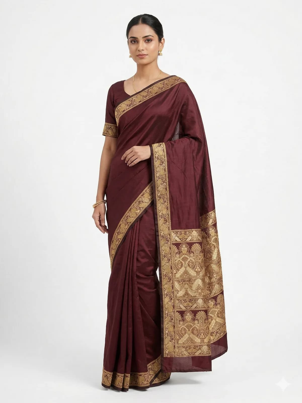 Maroon Brocade Silk Saree