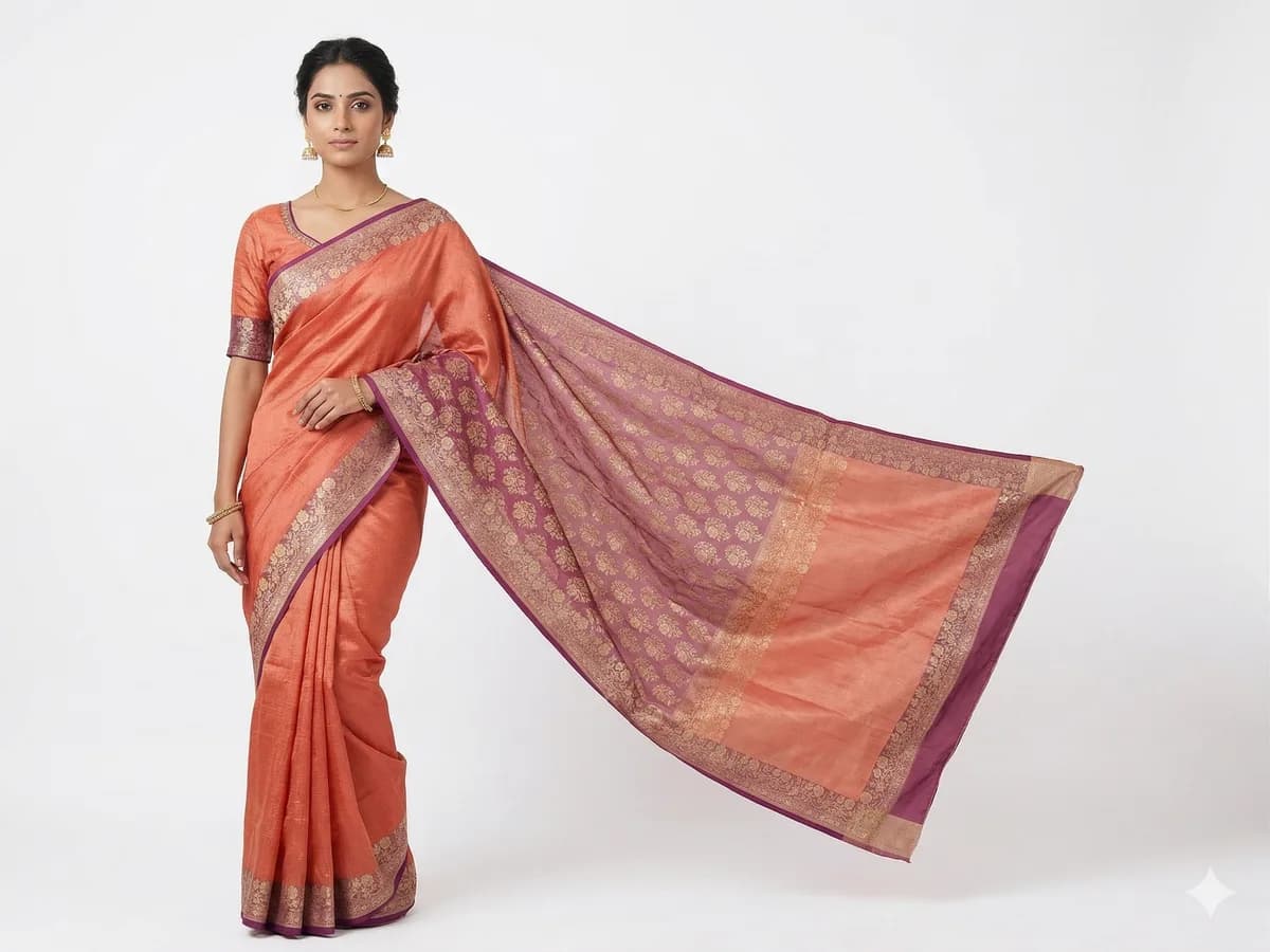 Rust Orange Tussar Saree