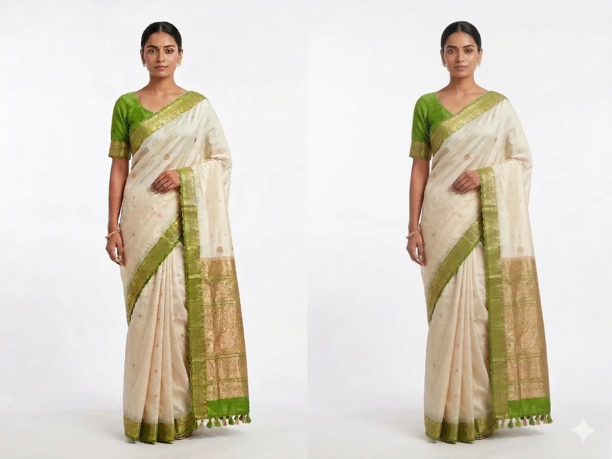 Ivory Green Banarasi Saree